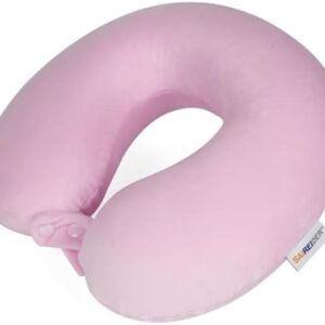 SAIREIDER Travel Neck Pillow 100% Pure Memory Foam Airplane Pillow for Head Support,Soft Adjustable Pillow for Plane, Car & Home Recliner (Pink)