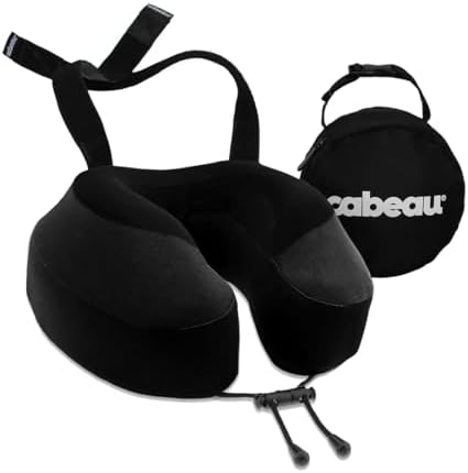 Cabeau Airplane Travel Pillow for Long Flights - Evolution S3 - Supportive Memory Foam with Seat Straps to Secure Your Head and Neck and Provides 360° Support (Jet Black)