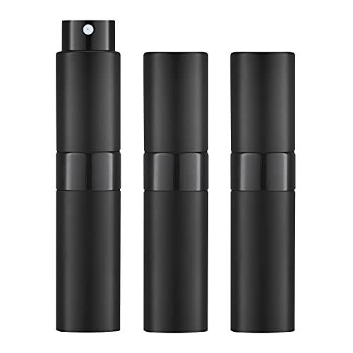 LISAPACK 8ML Atomizer Perfume Spray Bottle for Travel (3 PCS) Empty Cologne Dispenser, Portable Sprayer Travel Essentials for Men and Women (Black)