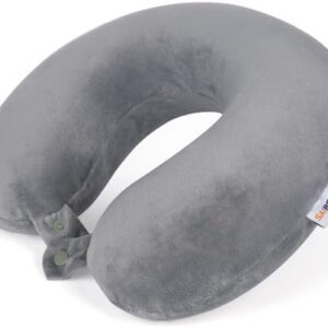 SAIREIDER Travel Pillows for Sleeping Airplane 100% Pure Memory Foam Neck Pillow for Airplanes Washable Cover(Grey)