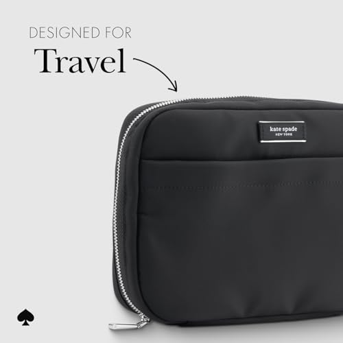 kate spade new york Nylon Tech Organizer Pouch - Electronics Cable Cord Organizer, Travel Case for Chargers, Power Bank, AirPods, and Accessories - Signature Black - Image 6