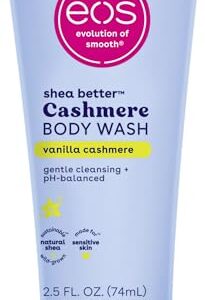 eos Travel Vanilla Cashmere Body Wash- Travel Size Body Wash, Hydrating, Moisturizing, Toiletries, Mini, Shea Butter, 2.5 fl oz