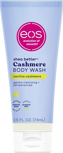 eos Travel Vanilla Cashmere Body Wash- Travel Size Body Wash, Hydrating, Moisturizing, Toiletries, Mini, Shea Butter, 2.5 fl oz