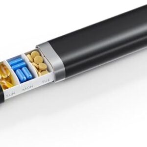 Betife Travel Pill Organizer Weekly 7 Day, Compact Daily Pill Box, Portable Medicine Case, Cute Pill Holder for Vitamins Supplements, Drawer-Shaped Pills Organizer (Black)