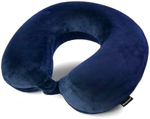 Brookstone Travel Neck Pillow - Lightweight Fleece Casing U-Shaped Stuffable Memory Foam Travel Pillow for Sleeping and Neck Support, Blue