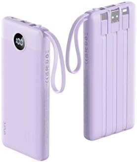 VRURC Portable Charger Power Bank, 10000mAh Travel Essentials Battery Pack, 5 Outputs 2 Inputs Slim Charging Bank Built-in Cables Cords for iPhone 17 16 15 14 13,Samsung,Android-Lavender(1 Pack)