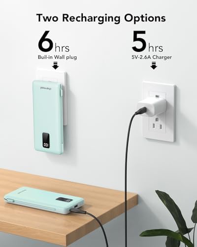 charmast Portable Charger with Built-in Cables and Plug, 10000mAh USB C Power Bank Fast Charging, External Battery Pack Slim, Travel Essentials Compatible with iPhones, Samsung Galaxy, iPad - Image 4