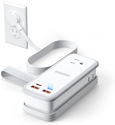 NTONPOWER 100W GAN Ultra Travel Power Strip, 7-in-1 USB C Charging Station with 3 Outlets 4 USB (2 Fast Charge)& 5ft Extension Cord, Compact Desktop Charger for MacBook, iPhone, Cruise, Office, White