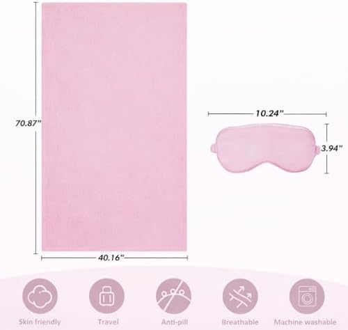 Travel Blanket, Airplane Blanket, Ultra-Soft, Warm & Lightweight, 65x40 in, Outdoor Blanket Essentials for Women, Men & Kids, Included Eye Mask, Luggage Sleeve & Backpack Clip Pink - Image 3