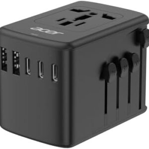 Acer Universal Travel Plug Adapter - International Power Adapter with 5 USB Ports (3 USB C) 5.8A, Worldwide Outlet Charger for USA to European UK France Germany Spain, Type C/E/F/G/I/L/A, Black