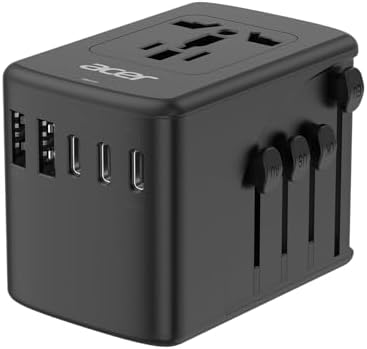 Acer Universal Travel Plug Adapter - International Power Adapter with 5 USB Ports (3 USB C) 5.8A, Worldwide Outlet Charger for USA to European UK France Germany Spain, Type C/E/F/G/I/L/A, Black