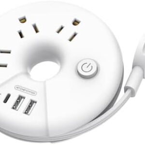 Travel Power Strip, NTONPOWER 3 Outlets 3 USB(1 USB C) Cruise Approved Power Strip, Short Extension Cord 3ft, Travel Essentials for Home, Hotels, Cruise Ship, Vacation, White, i-Donut