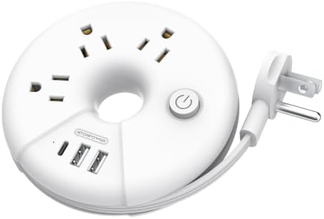 Travel Power Strip, NTONPOWER 3 Outlets 3 USB(1 USB C) Cruise Approved Power Strip, Short Extension Cord 3ft, Travel Essentials for Home, Hotels, Cruise Ship, Vacation, White, i-Donut