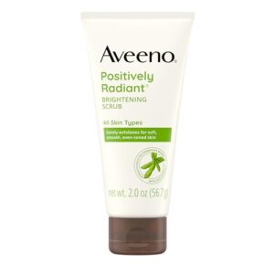 Aveeno Positively Radiant Skin Brightening Exfoliating Daily Facial Scrub, Moisture-Rich Soy Extract, helps improve skin tone & texture, Oil-& Soap-Free, Hypoallergenic, Travel Size, 2 oz