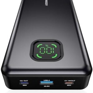 65W Power Bank, 25000mAh Travel Essential USB C Laptop Portable Charger, 100W Total Fast Charging Battery Pack for MacBook Dell XPS iPad Tablet Steam Deck iPhone 17-12 Series Samsung Switch and More