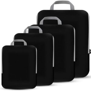 4 Set Compression Packing Cubes Travel - Travel Accessories Expandable Packing Organizers for Carry On - Essentials Luggage Bags - Black