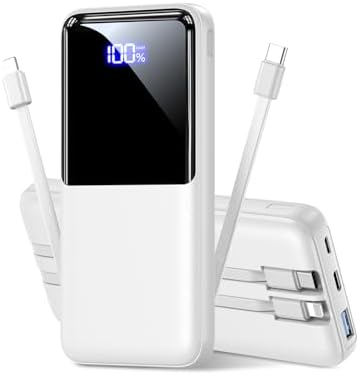 Portable Charger Power Bank - 15,000mAh Battery Pack Portable Phone Charger with Built in Cable 22.5W Fast Charging Powerbank Compatible with iPhone Android Samsung Phone, Travel Camping Essential