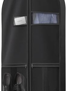 43" Travel Garment Bag with Accessories Zipper Pocket, Heavy Duty Suit Bag for Suits, Tuxedos, Dresses, Coats, Black, 1 pack