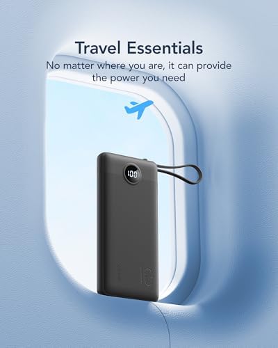 VRURC Portable Charger with Built in Cables, Slim Power Bank 10000mAh, USB C Travel Battery Pack, 5 Output 2 Input External Charging Bank for iPhone 17 16 15 14 13,Samsung,Android-Black(1 Pack) - Image 8