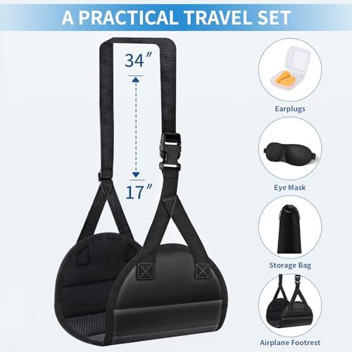 Foot Hammock Airplane Foot Rest for Train, Length Adjustable Travel Essentials with Eye Mask and Earplugs, Desk Foot Rest, Flight Essentials Airplane Foot Hammock (1 Set) - Image 2