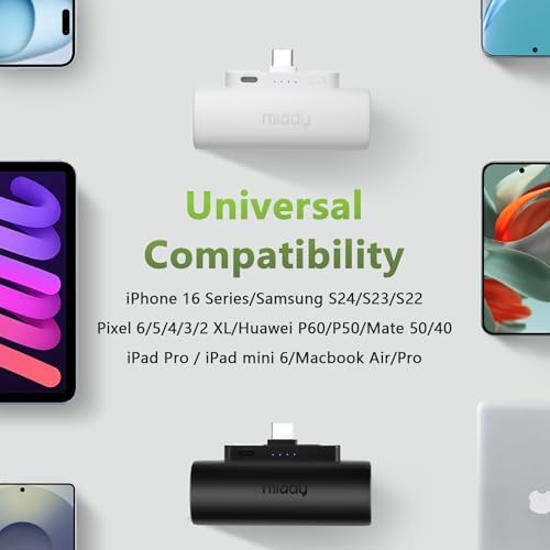 Miady 2-Pack 5000mAh Mini Portable Charger with Built-in Type C Connector, 5V 2.4A USB-C Output Fast Charging Small Power Bank, Compact Battery Pack Compatible with iPhone 17/16/15 Galaxy S24/S22 iPad - Image 6