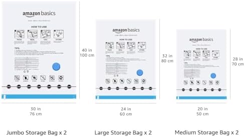 Amazon Basics Vacuum Storage Bags for Clothing, Multiple Sizes Compression Zipper Bags with Hand Pump for Space Saving and Travel, 6-Pack (2 Medium, 2 Large, 2 Jumbo), Transparent - Image 6