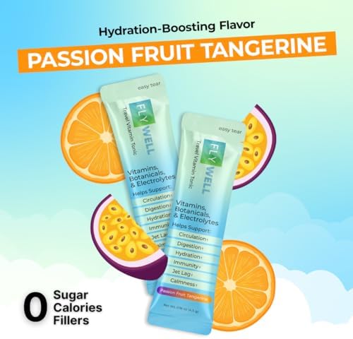 Travel Vitamin Tonic for Flight, Jet Lag, Hydration, Circulation, Digestion & Immune Support, Promotes Calmness, Electrolyte Powder, Travel Essentials, Passion Fruit Tangerine, 15 Sticks - Image 7