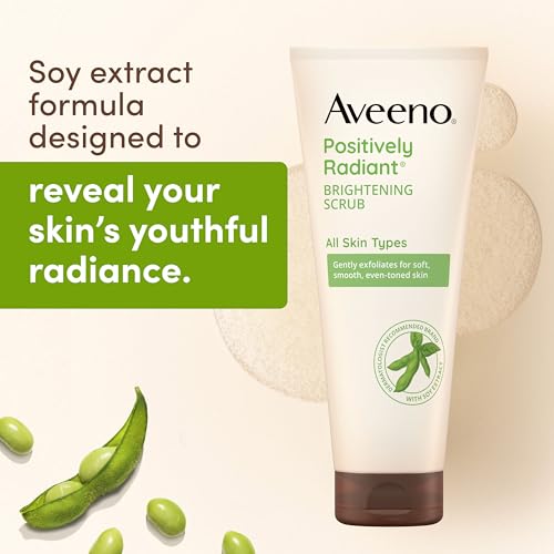 Aveeno Positively Radiant Skin Brightening Exfoliating Daily Facial Scrub, Moisture-Rich Soy Extract, helps improve skin tone & texture, Oil-& Soap-Free, Hypoallergenic, Travel Size, 2 oz - Image 3