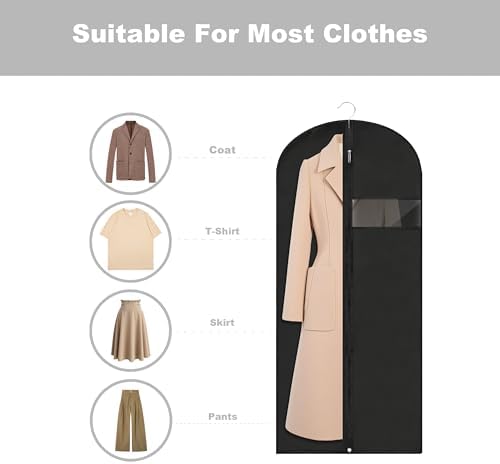 Garment Bags for Hanging Clothes, 45'' Suit Bag Cover for Storage and Travel, Dress Bags for Gowns Long (Black) - Image 3