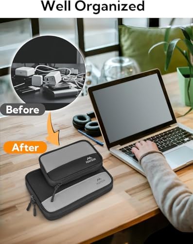 MATEIN Cord Organizer Travel Case 2 Pack, Water Resistant Tech Organizer Pouch for Small Electronic Accessories, Portable Electronics Case Carrying Bag for Cable, Changer, Earphone & Power Bank - Image 2