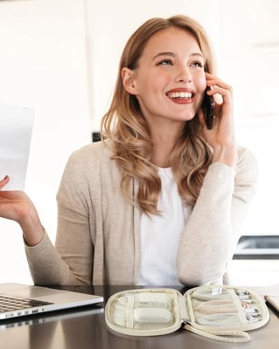 BAGSMART Cord Organizer Travel Cable Bag, Compact Tech Electronic Organizer Travel Case, Essentials for Charger, Cable, Phone, Flash drive - Beige - Image 2