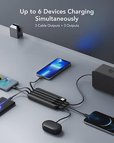 charmast Portable Charger with Built in Cables, Power Bank with Cords Wires, Slim 10000mAh Travel Battery Pack 6 Outputs 3 Inputs 3A Fast Charging for Samsung Google Pixel LG Moto iPhone iPad - Image 6