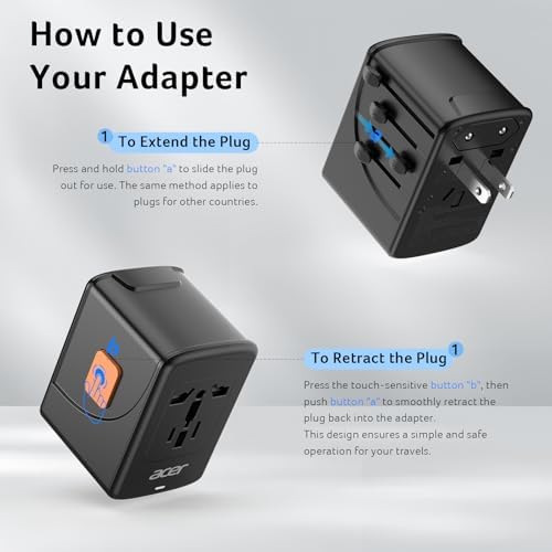 Acer Universal Travel Plug Adapter - International Power Adapter with 5 USB Ports (3 USB C) 5.8A, Worldwide Outlet Charger for USA to European UK France Germany Spain, Type C/E/F/G/I/L/A, Black - Image 8