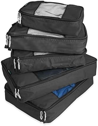 TravelWise Packing Cube System - Durable 5 Piece Weekender Plus Set (Black)