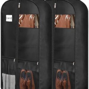 43" Heavy Duty Garment Bags for Travel 6.5" Gusseted Suit Bags for Closet Storage 2 Handles Hanging Clothes Bag with Pocket Mens Suit Cover for Shirts, Coats, Dresses, Suit Holder, 2 Pack