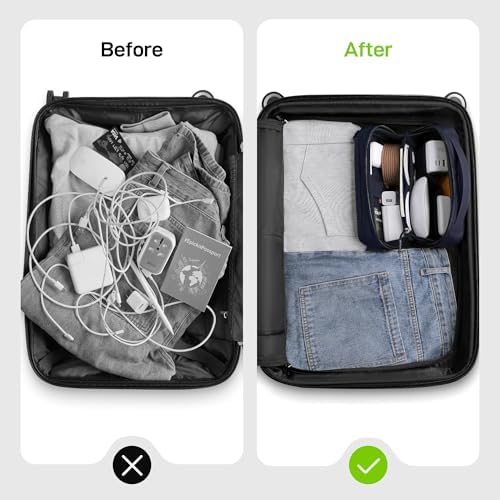 EPICKA Electronics Organizer Travel Case - Cable Organizer Bag for Travel Accessories, Tech Pouch for Cords, Charger, Adapter, Cables, Power Bank, Waterproof Storage Bag with Luggage Strap, Navy - Image 7