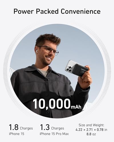 Anker MagGo Power Bank, Qi2 Certified 15W Ultra-Fast MagSafe-Compatible Portable Charger, 10,000mAh Battery Pack with Smart Display and Foldable Stand, For iPhone 15/14/13/12 Only(USB-C Cable Include) - Image 4