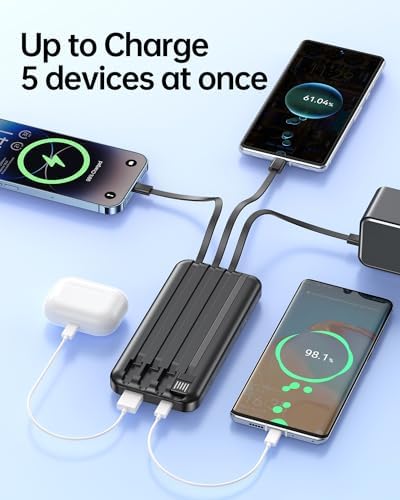 Portable Charger with Built in Cable - Power Bank Fast Charging USB C LED Display 10000mah Battery Pack 5 Outputs & 3 Inputs for Travel Essentials iPhone Samsung Android Phones Tablets Black - Image 5