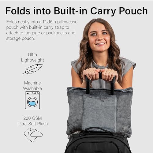 NAPRO 3‑in‑1 Travel Blanket Pillow Scarf – Convertible 50×80″ Blanket, 12×16″ Pillow, 80″ Infinity Neck Pillow – Lightweight, Plush – Gray - Image 4