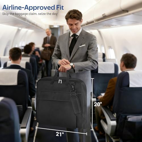 MISSLO Carry On Garment Bags for Travel with Shoe Compartment 42'' Suit Travel Bags for Men Heavy duty Fabric Luggage Hanging Bag for Clothes Suit Carrier with Shoulder Strap for Business Trips, Black - Image 2