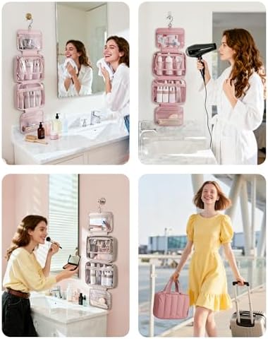 BAGSMART Travel Toiletry Bag for women, Portable Hanging Hook Makeup Bag Organizer, Waterproof Makeup Cosmetic Bag, for Full-Size Accessories, Toiletries, Camel - Image 7