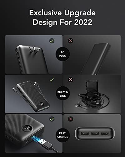 VRURC Portable Charger 20000mAh, Fast Charging Power Bank USB C,4 Output 2 Input Travel Essentials Charging Bank Equipped with LED Display,Built-in Wall Plug and Cables,Phone Charger Battery,Black - Image 5