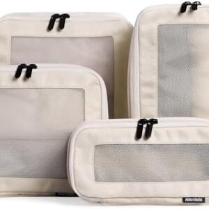 Aerotrunk Compression Packing Cubes for Travel - Luggage Organizer Bags - Double Zipper Packing Cubes for Suitcases (4-Pack, Beige)