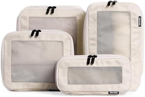 Aerotrunk Compression Packing Cubes for Travel - Luggage Organizer Bags - Double Zipper Packing Cubes for Suitcases (4-Pack, Beige)