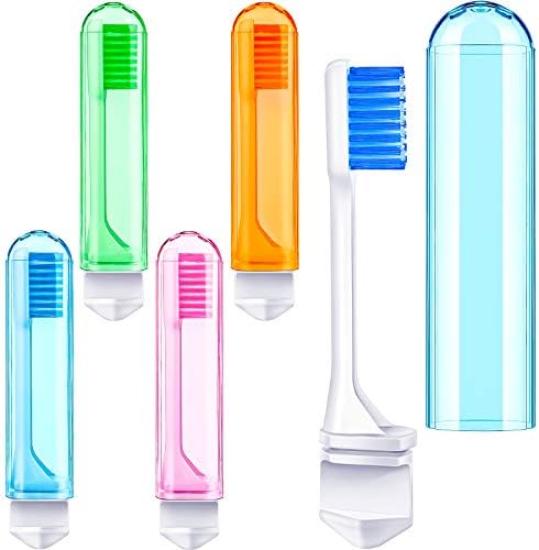 Patelai 4 Pieces Travel Toothbrush Set, Soft Bristle Mini Foldable Tooth Brush with Case, Individually Wrapped Small Portable Travel Size Toiletries Stuff for Camping (Bright Color)