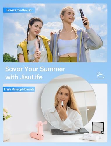 JISULIFE Handheld Mini Fan, 3 IN 1 USB Rechargeable Portable Fan [12-19 Working Hours] with Power Bank, Flashlight, Pocket Design for Travel/Summer/Concerts/Lash, Gifts for Women (Pink) - Image 6