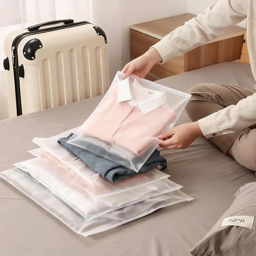 30pcs Packaging Bags for Clothing, 5 Different Sizes Reusable Clear Frosted Plastic Apparel Bags for Travel Storage- Shirts, Sweatshirts, Underwear, Bathing Suit, with Vent Holes - Image 4