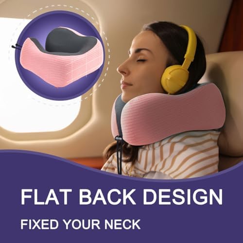 napfun Neck Pillow for Traveling, Upgraded Travel Neck Pillow for Airplane 100% Pure Memory Foam Travel Pillow for Flight Headrest Sleep, Portable Plane Accessories, Pink Striped Kit - Image 4