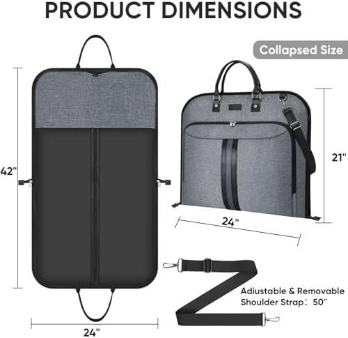 BALEINE Travel Garment Bag, Travel Suit Bag for Men, 42'' Waterproof Carry on Garment Bags for Hanging Clothes, Garment Duffel Bag for Travel Business (Grey) - Image 4
