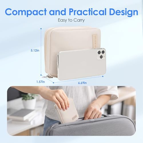 LENTION Tech Organizer Pouch Water Resistant, Compact Cable Bag for Macbook Charger, Power Bank, USB Cables, Earphones - Travel & Daily Electronics Case (Beige) - Image 2